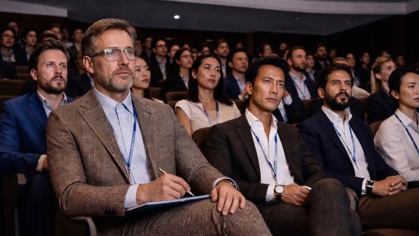 Professionals in a meeting audience where AI voice recorder accuracy depends on speaker distance and room acoustics.