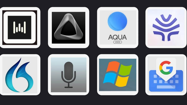Icons representing AI dictation and voice typing tools compared in the 2026 dictation software guide.