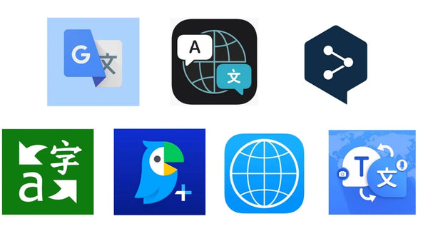 Icons for Google Translate, Apple Translate, DeepL, Microsoft Translator, Papago, iTranslate and Translate Now.