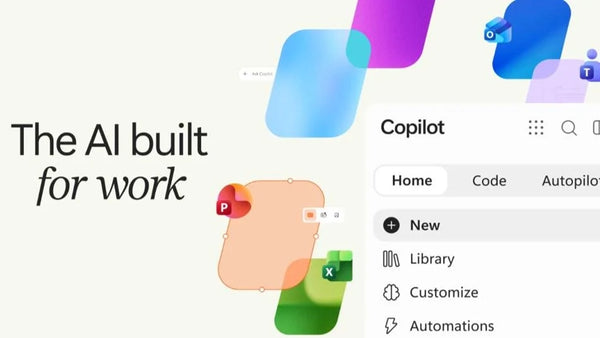 Microsoft Copilot interface with Home, Code and Autopilot for AI-powered work.