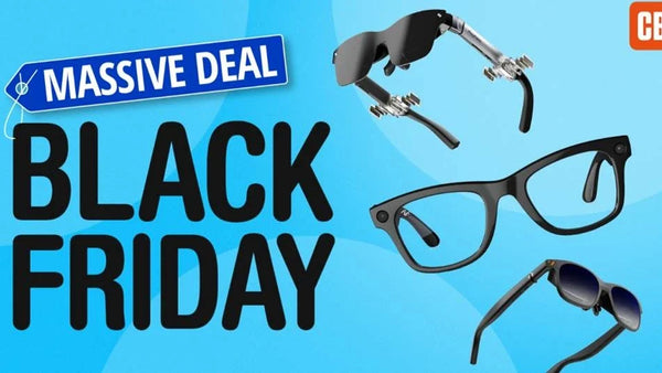 Smart glasses featured in a Black Friday deals graphic for 2026 holiday shopping.