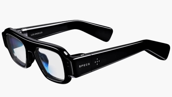 Snap SPECS 2026 AR glasses in black, showing the thick temples and transparent waveguide lenses.