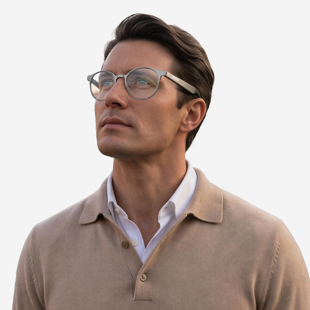 Professional wearing Dymesty Jobs Circle round camera-free AI glasses