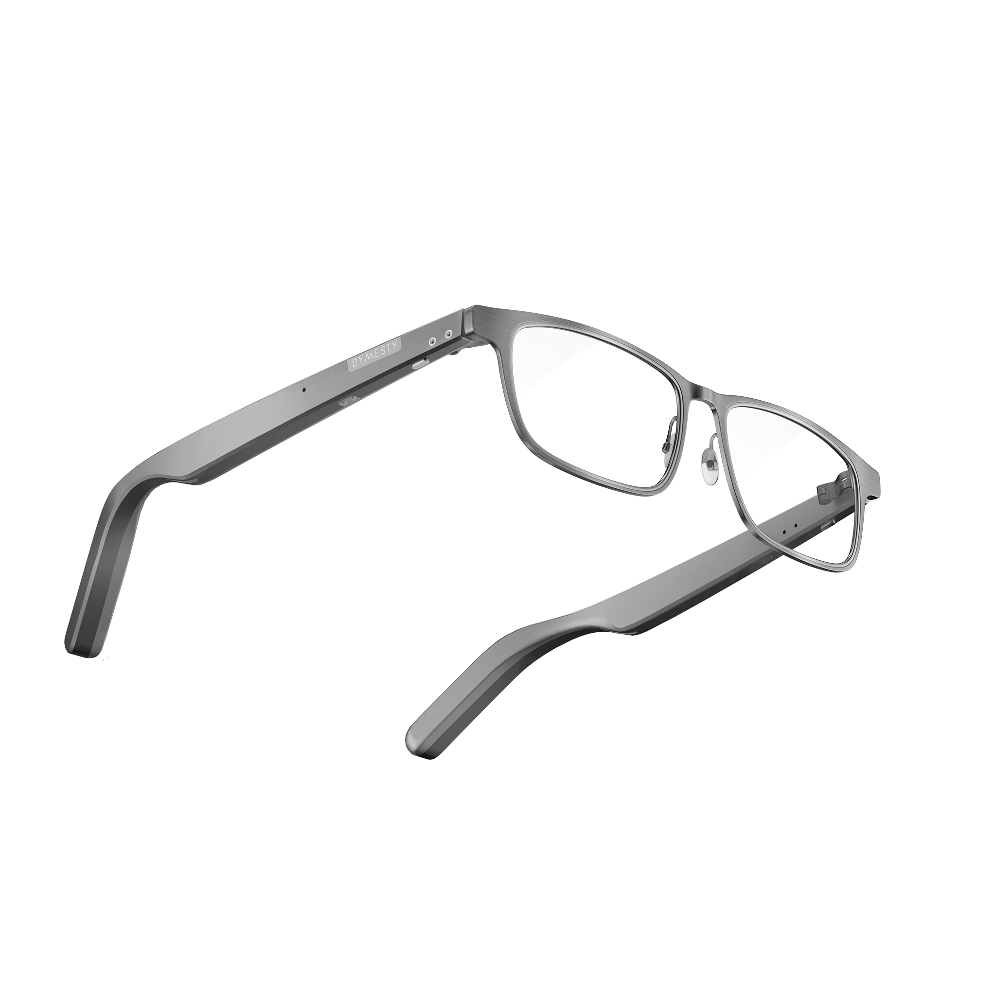 Dymesty Cook Edge gray AI glasses nose pad detail, lightweight titanium frame