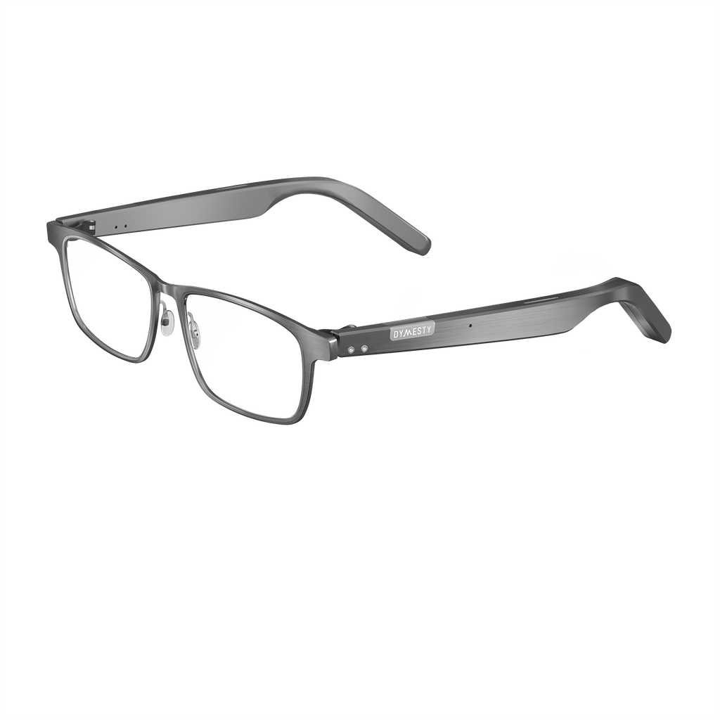 Dymesty Cook Edge gray titanium AI smart glasses top view, 35g lightweight frame