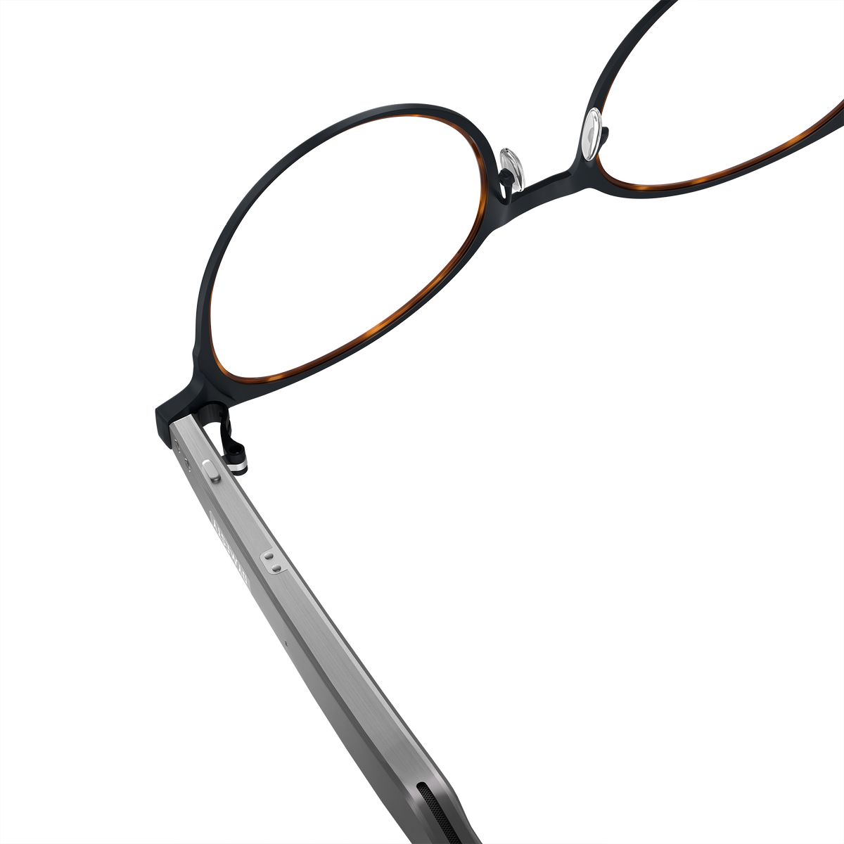Dymesty Jobs Circle black tortoiseshell AI glasses control button on temple, one-tap recording