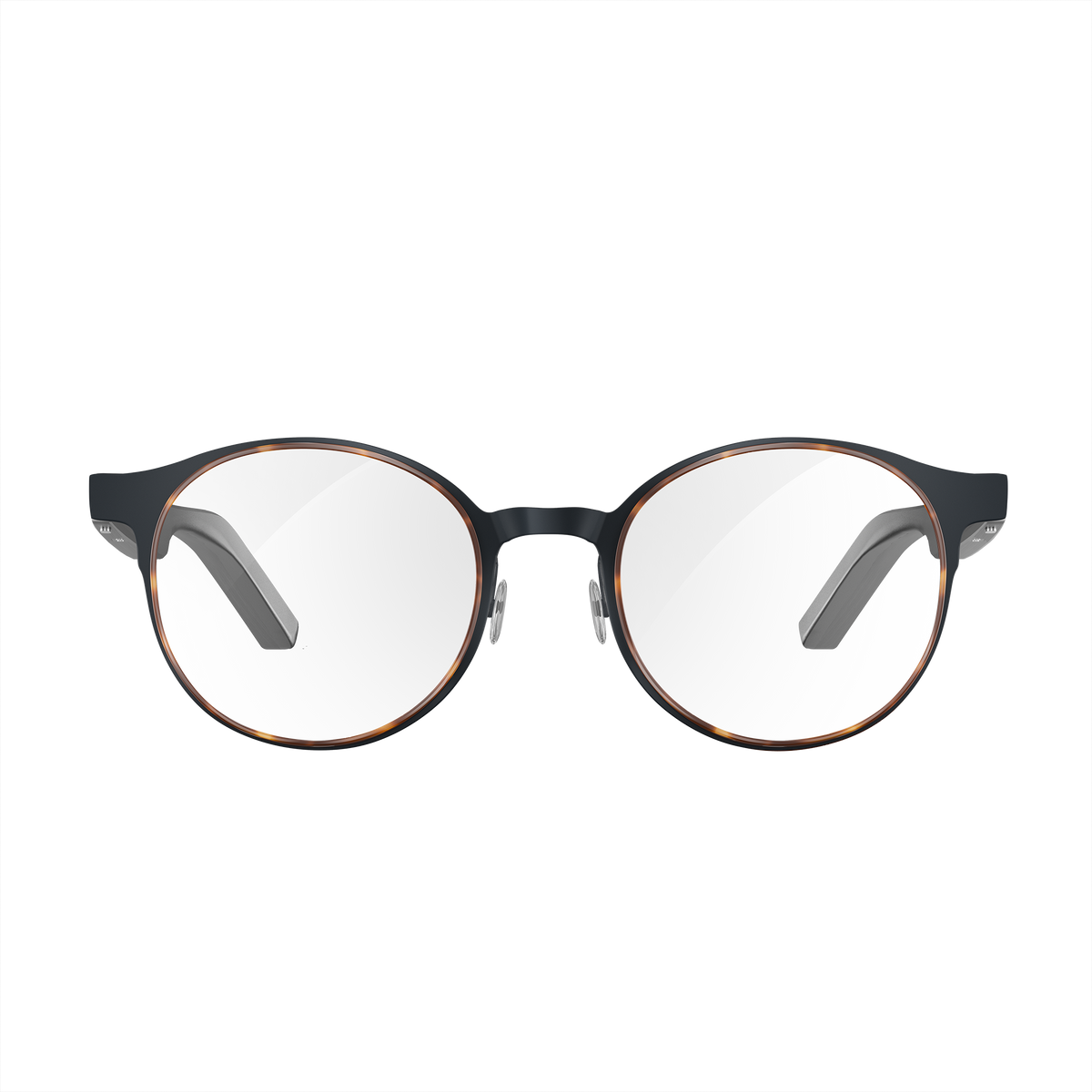 Dymesty Jobs Circle AI smart glasses in black tortoiseshell round frame, front view