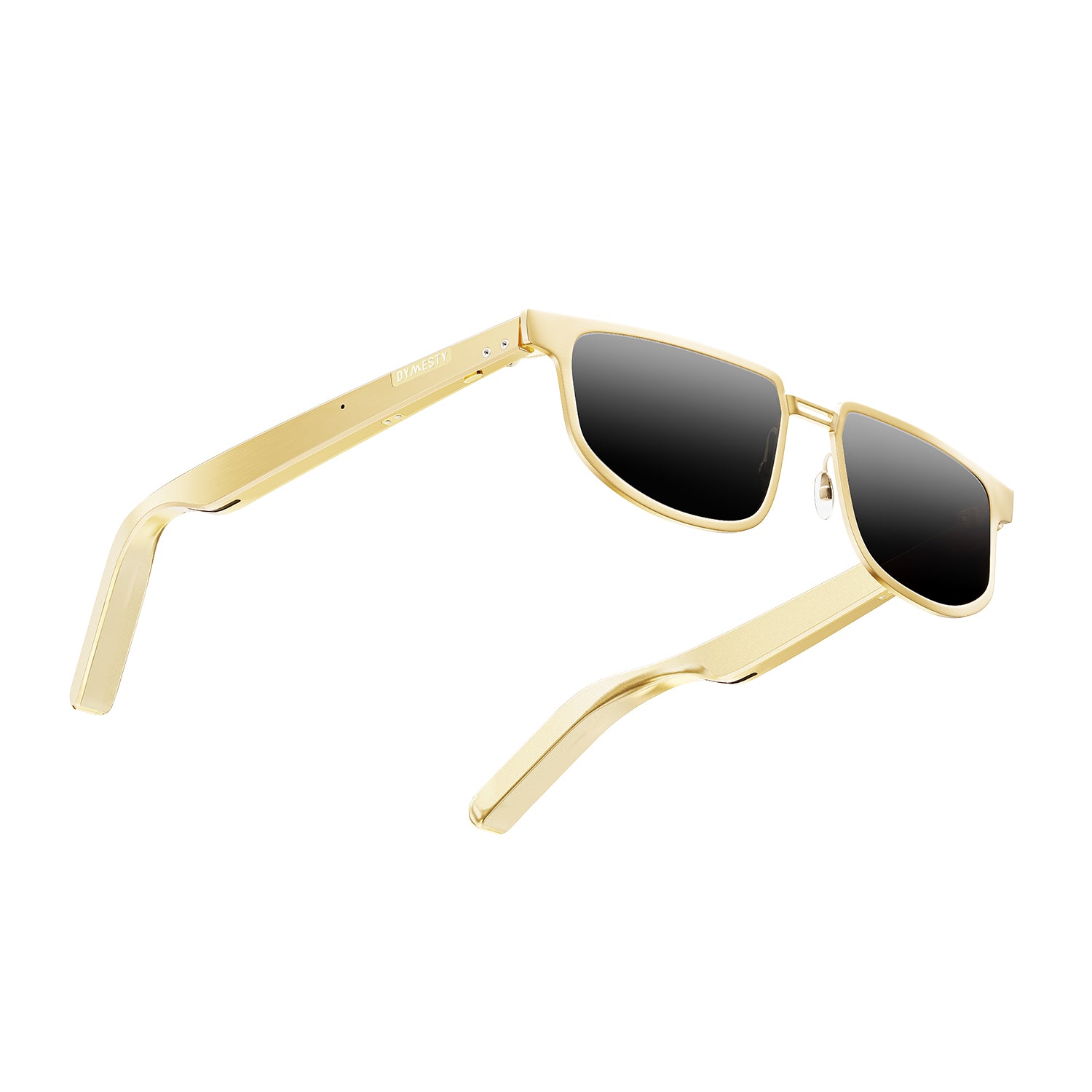 Close-up of comfortable nose pads on Dymesty Moore Vision gold AI sunglasses