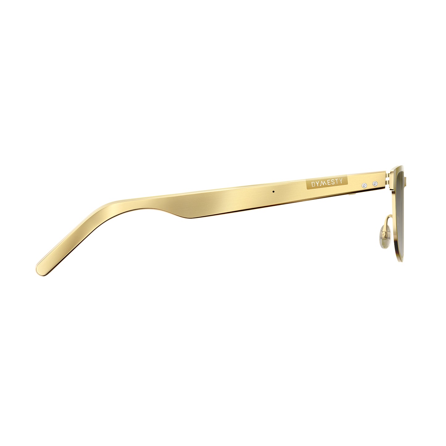 Elegant side profile of gold Dymesty Moore Vision smart sunglasses for outdoor insight