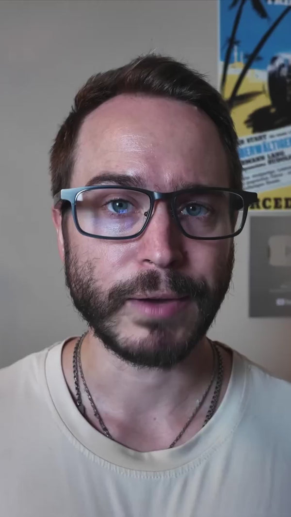 Customer wearing Dymesty AI glasses in a video review